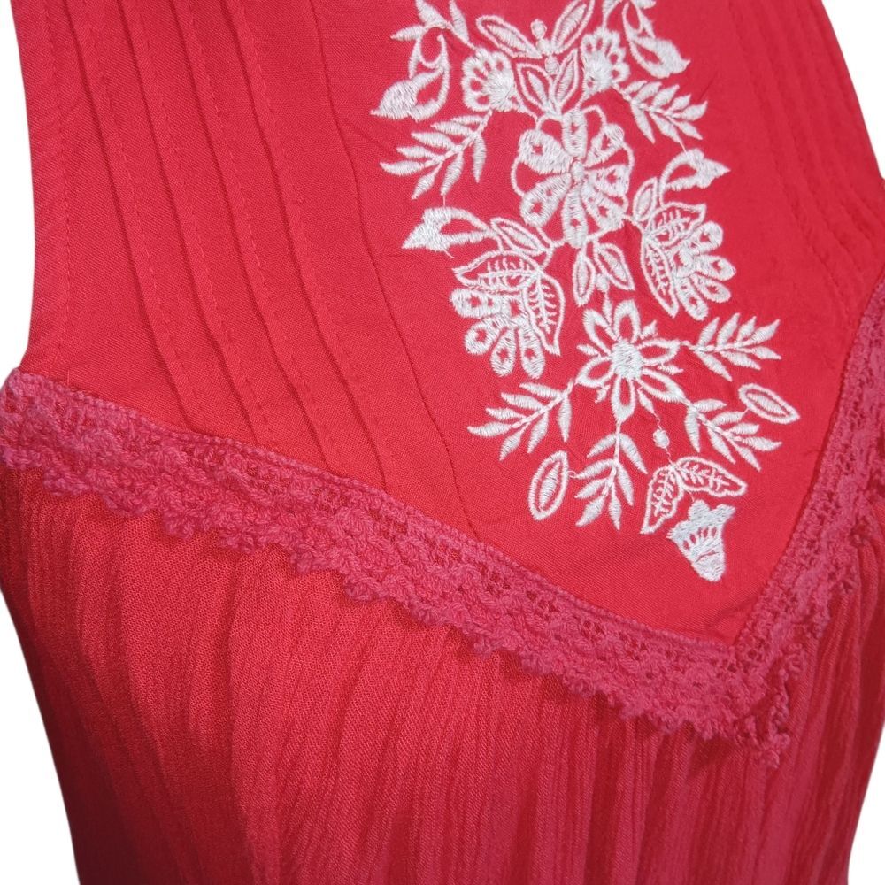 Hollister Embroidered Sleeveless Tank Dress Red Sz S - Picture 10 of 12